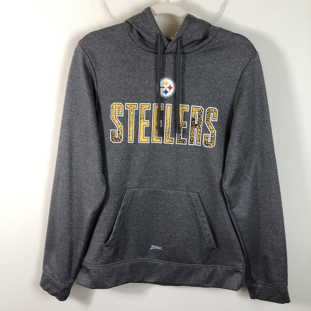 Pittsburgh Steelers Zubaz NFL Team Apparel Static Pullover Hoodie Mens Sz S Gray